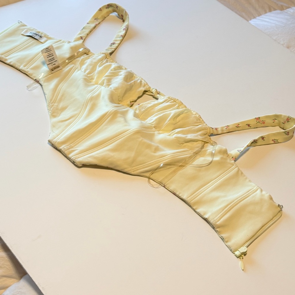 House of CB Gene corset Top size S lemon yellow and floral print - Picture 13 of 14